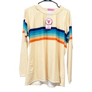 Berry Jane Women's Cream Retro Stripe UPF 50+ Rash Guard Watersports Size 3XL